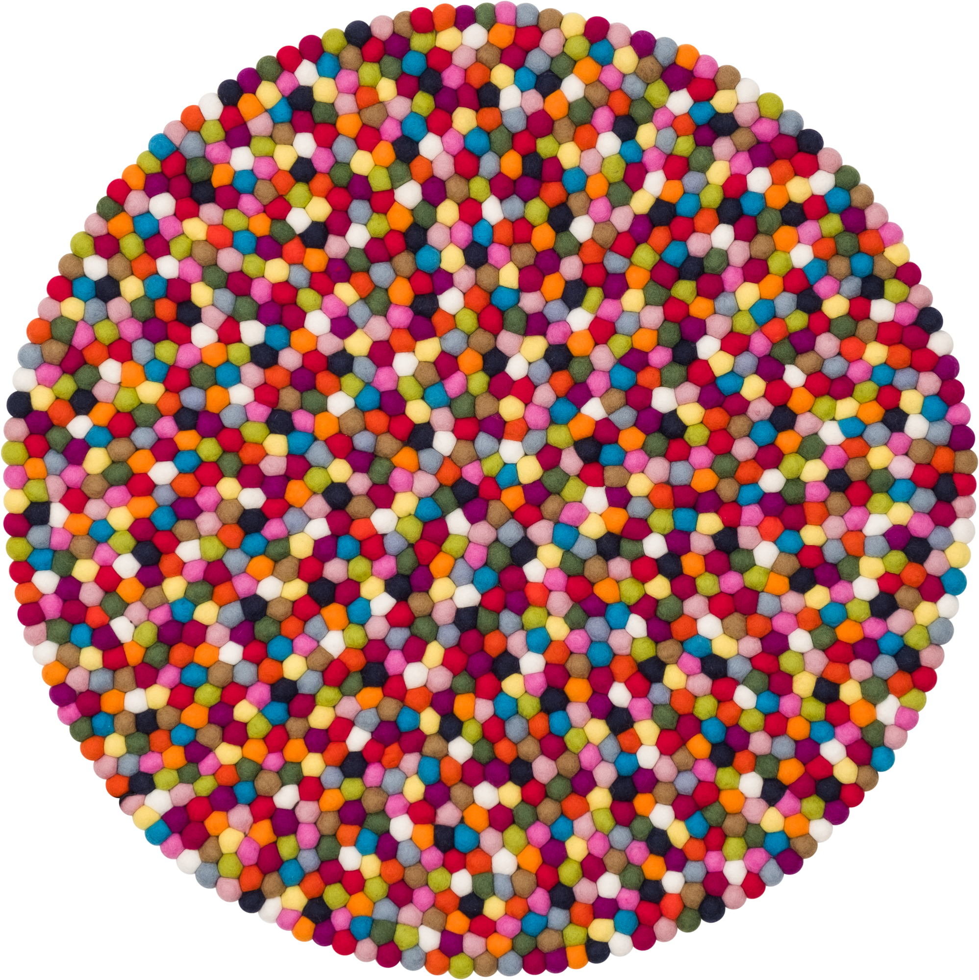 Runder Filzkugel Teppich "Lotte" von myfelt, 140 cm Durchmesser, bunte Filzkugeln.