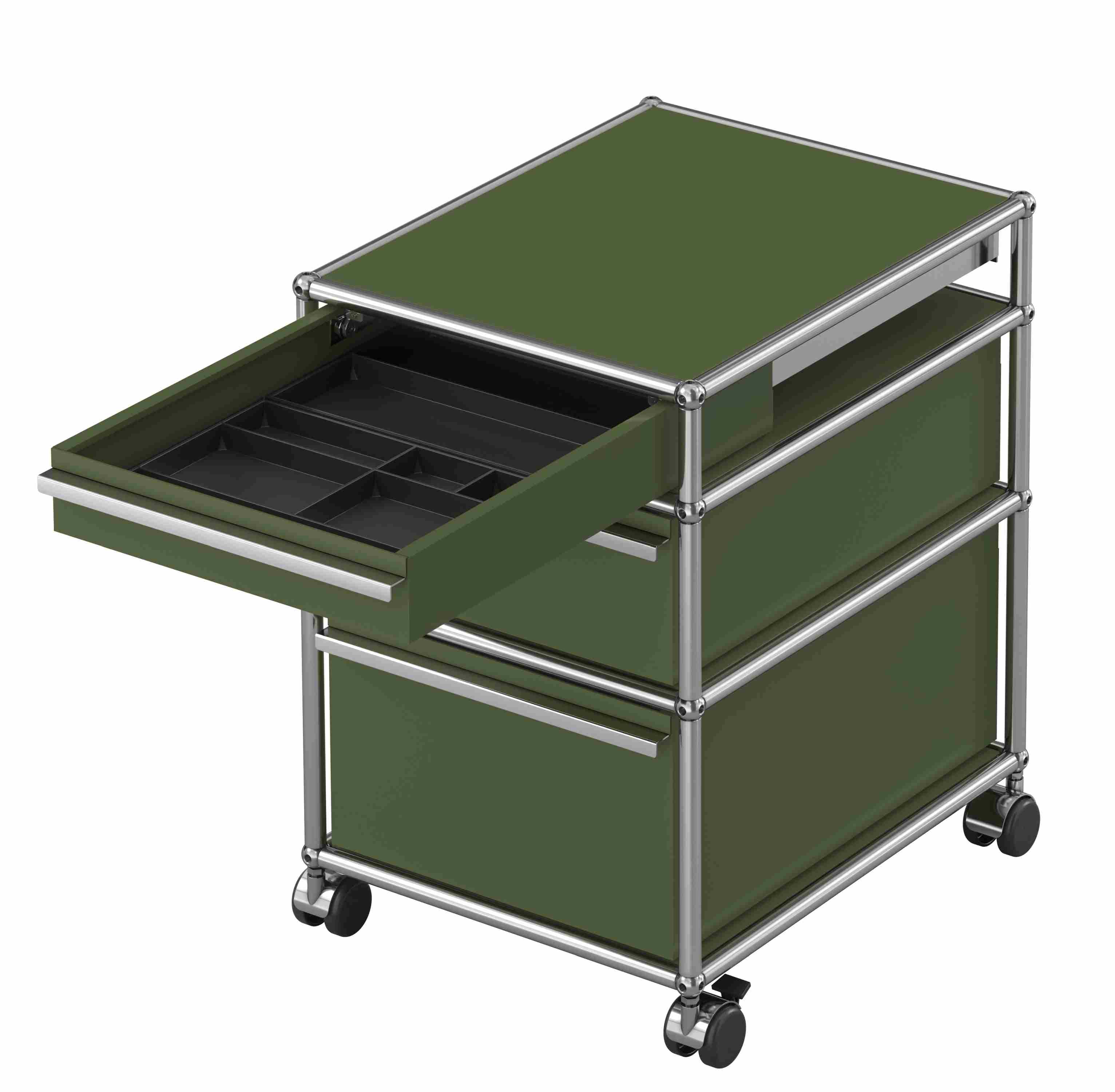 USM Haller Rollcontainer mit 3 Schubladen Olivgrün