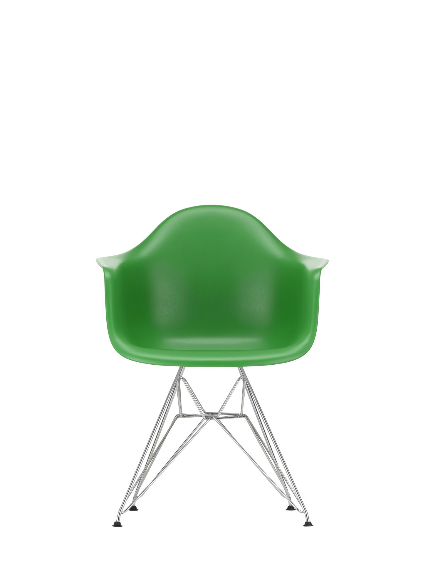 Eames Plastic Arm Chair, grüner Design Stuhl mit verchromtem Drahtgestell für Wohnzimmer und Büro.