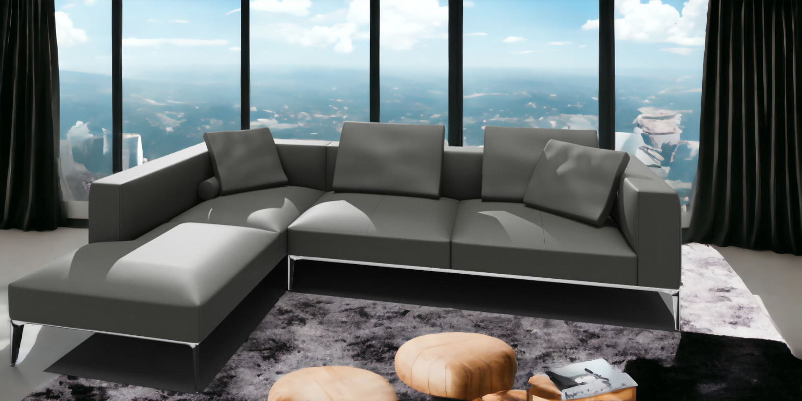 Jaan Living 3 Sitzer Sofa mit 2 Rückenkissen, 2 Komfortkissen & 2 Komfortrollen Kombi Q21 Walter Knoll Stoff Garbo Moonlight