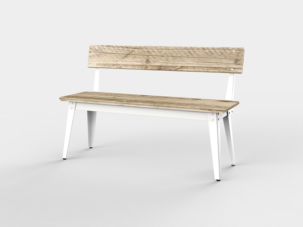 6Grad Outdoorbank mit Rückenlehne 125 cm Jan Cray Weiß Bauholz roh