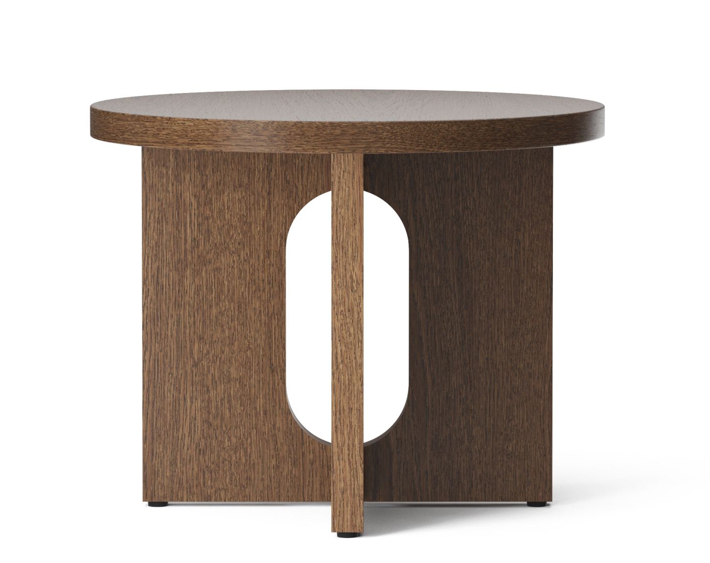 Androgyne Beistelltisch von Audo, Ø50 cm, dunkel gebeiztes Eichenholz, moderner Holztisch für Wohnzimmer.