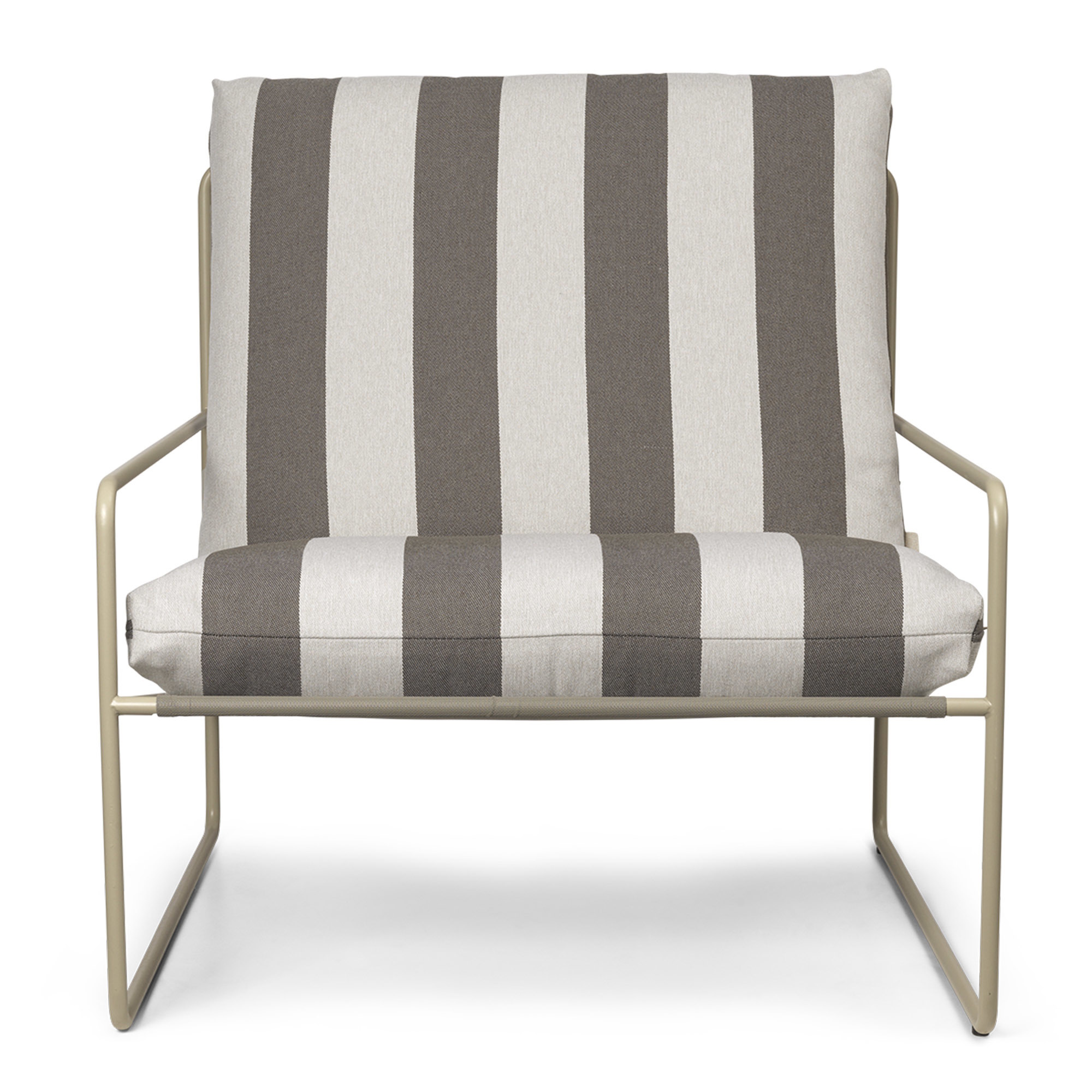Desert 1- Sitzer Outdoor Sessel Stripes Gestell Cashmere Ferm Living Desert Sessel von Ferm Living mit Streifenmuster und Cashmere-farbenem Gestell für den Outdoor-Bereich.