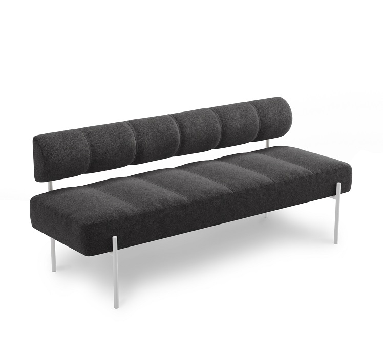 Daybe Esszimmersofa Northern Brusvik 08 in Weiß: Gepolstertes Sofa mit Rückenlehne und weißen Beinen.