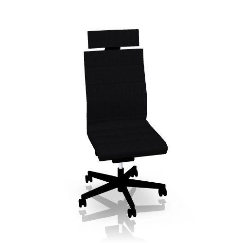 Schwarzer Champ Drehsessel von Interstuhl mit hoher Rückenlehne und Kopfstütze. Bürostuhl für ergonomisches Sitzen.