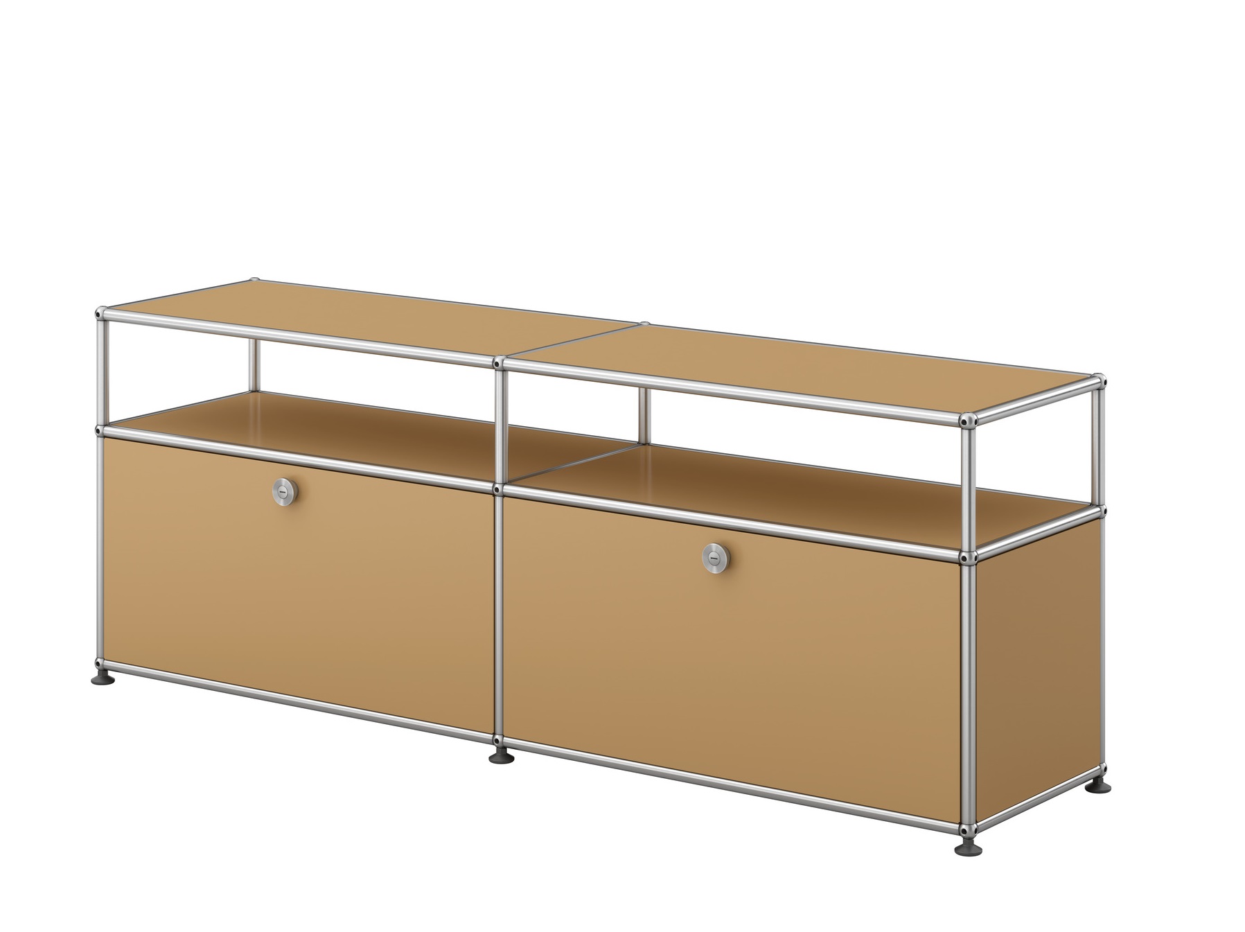 Beiges USM Haller Sideboard für TV und Hi-Fi, modernes modulares Möbel mit zwei abschließbaren Fächern.