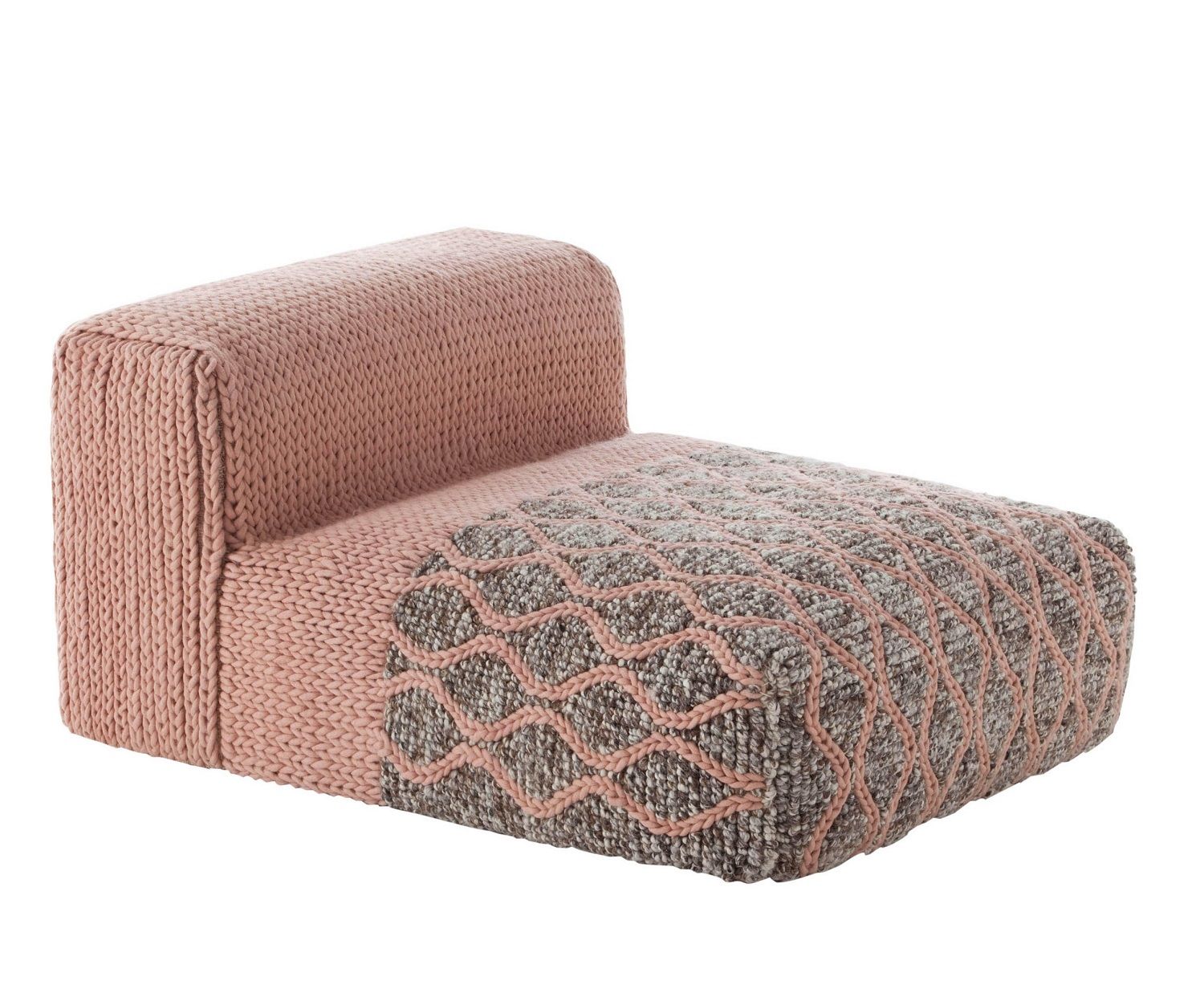 Rosa Mangas Sessel mit Strickmuster, moderner Designer-Sessel für Wohnzimmer und Lounge-Bereiche.