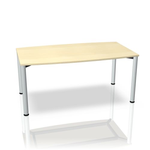 Systo Tec Konferenztisch von Palmberg mit bootsförmiger Tischplatte und silberfarbenem Gestell. Ideal für Besprechungen.