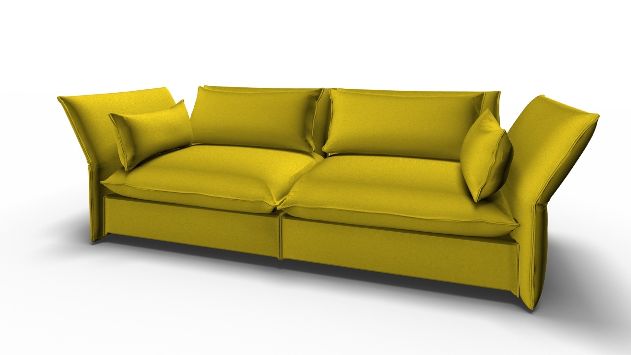 Limonefarbenes Mariposa Sofa von Vitra, ein modernes 3-Sitzer Sofa mit weichen Kissen.