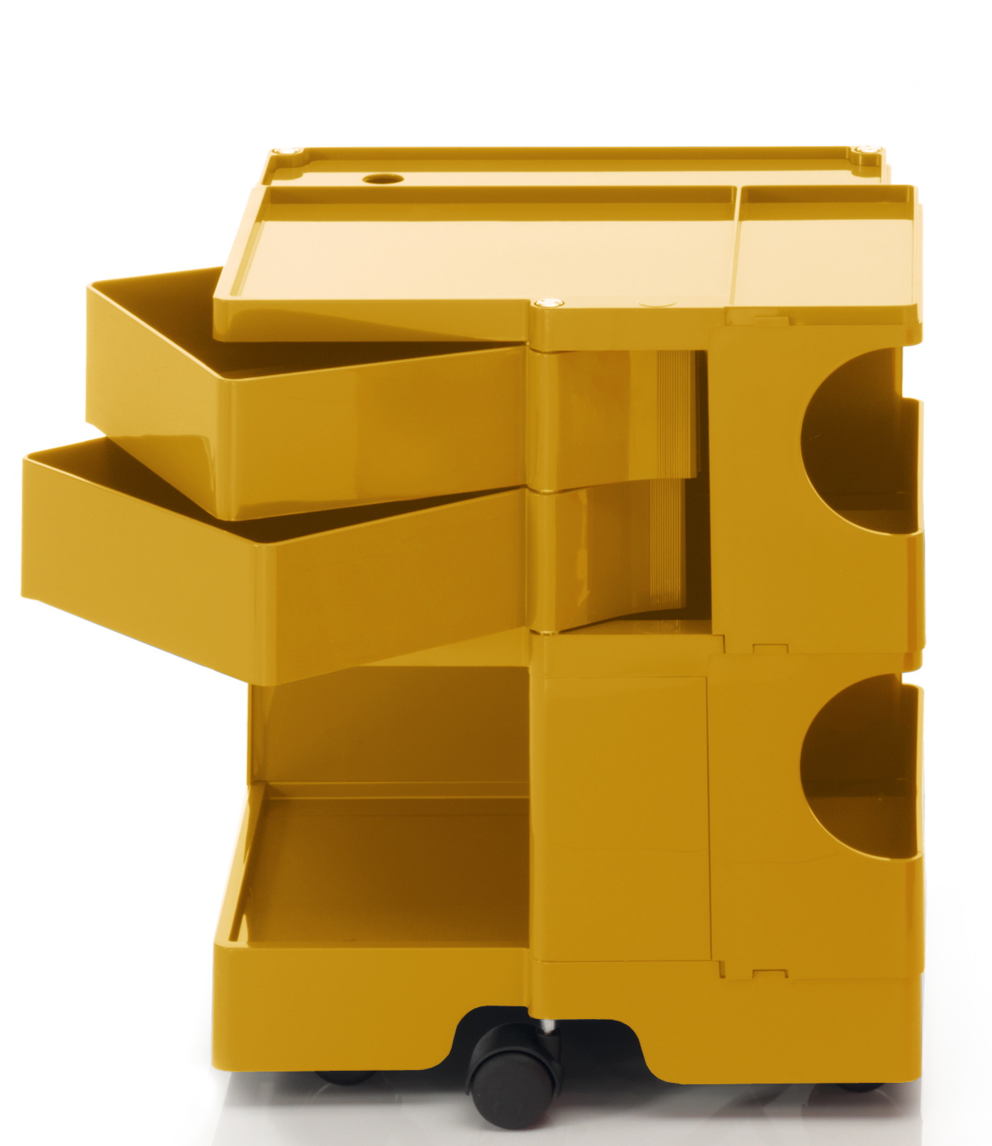 Gelber Boby B22 Rollcontainer B-Line mit Schubladen und Fächern, ideal für Büro und Arbeitszimmer.