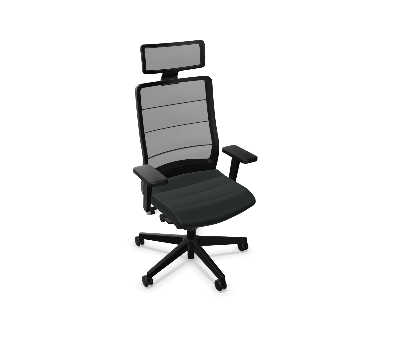 Schwarzer AirPad Drehstuhl von Interstuhl mit Kopfstütze, ergonomischer Bürostuhl für komfortables Sitzen.