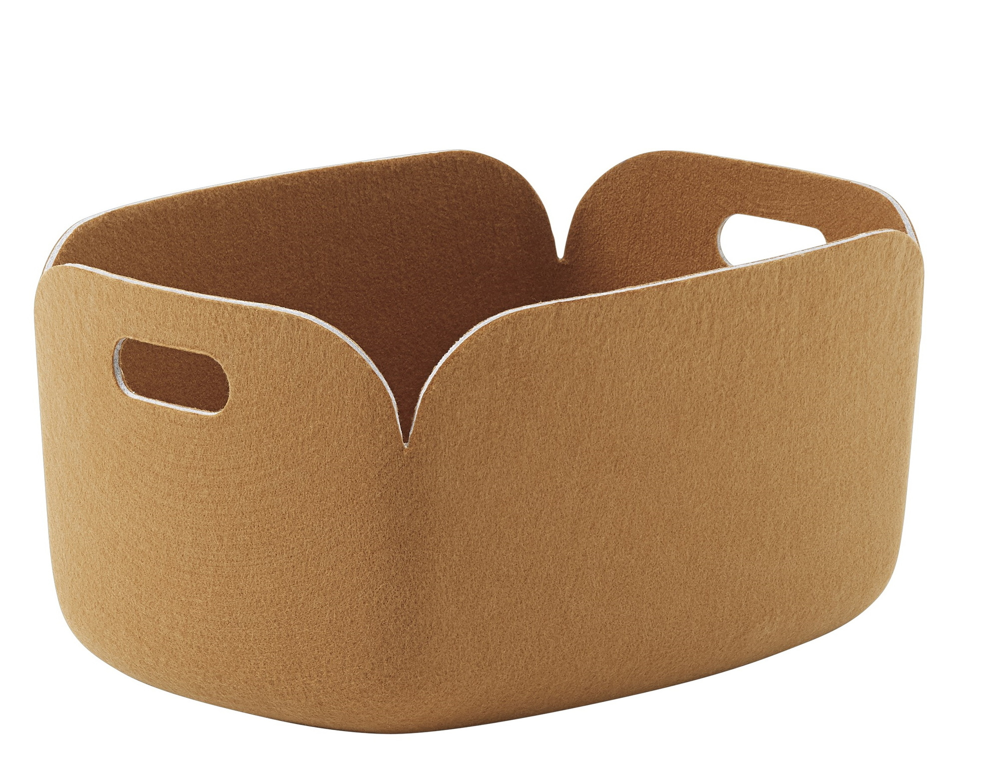 Muuto Restore Aufbewahrungskorb in Burnt Orange aus Filz mit Griffen, ideal für Ordnung und Dekoration.