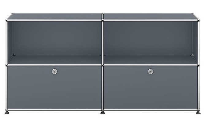 USM Haller Sideboard in Mittelgrau mit zwei Klappen, modernes Design für Wohnzimmer und Büro.