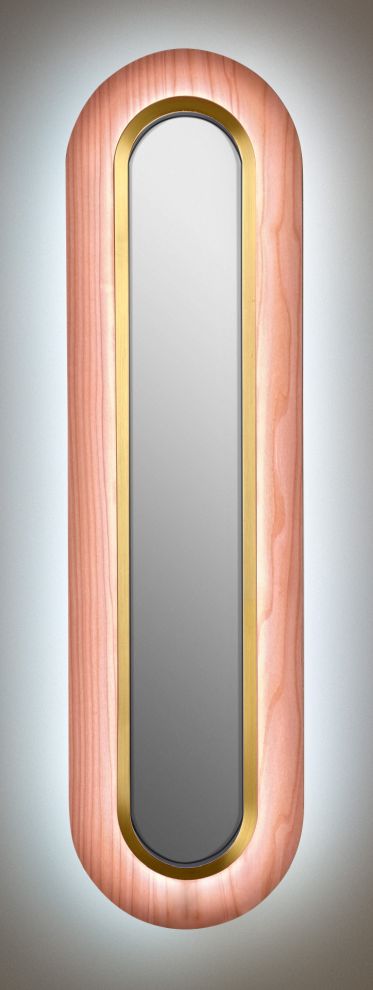 Lens LED Wandleuchte oval gestreckt Metallring in Gold Hellrosa LZF Lamps