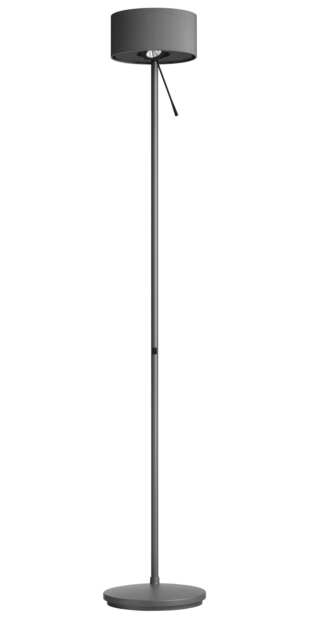 Diogenes LED Stehleuchte von Belux in Graphitschwarz: Moderne Stehlampe mit geriffeltem Lampenschirm.