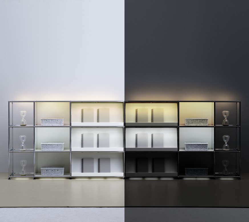 E Sideboard beleuchtet mit 6 Klapptüren beige USM Haller