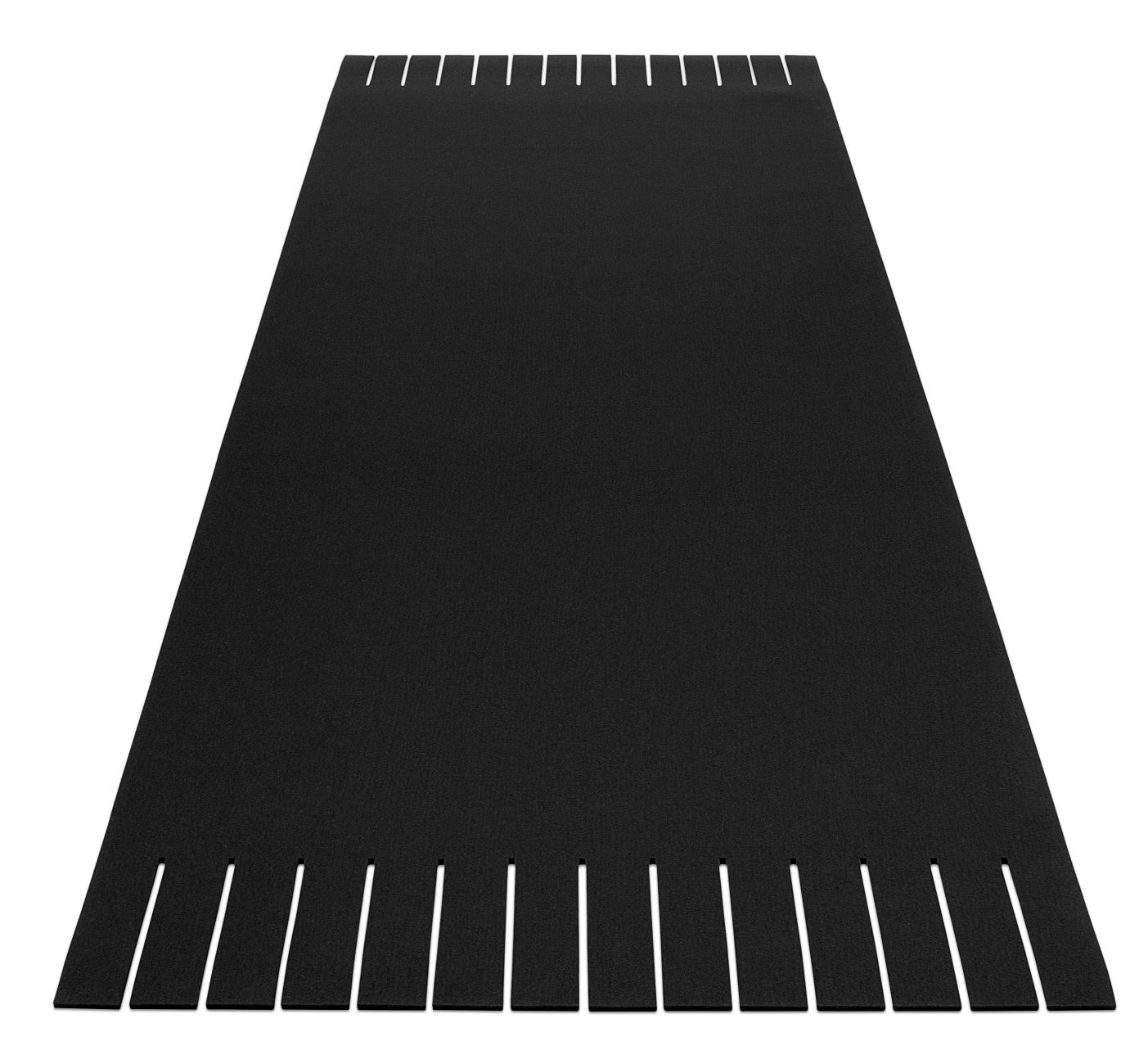 Schwarzer Hey Sign Teppich Franse, 140 x 200 cm, aus Filz mit Fransen, modernes Design.