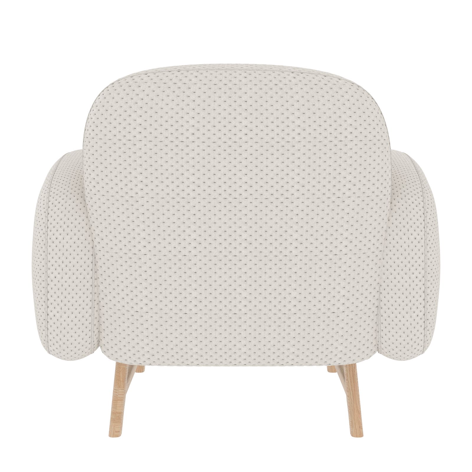 Rückansicht des Hartô Auguste Sessels in Beige mit Holzbeinen. Bequemer Polstersessel.