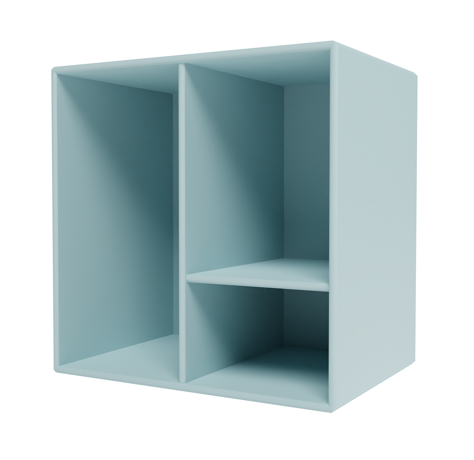 Hellblaues Montana Mini Modul mit Regalböden, modernes Design für Wohnzimmer und Büro.