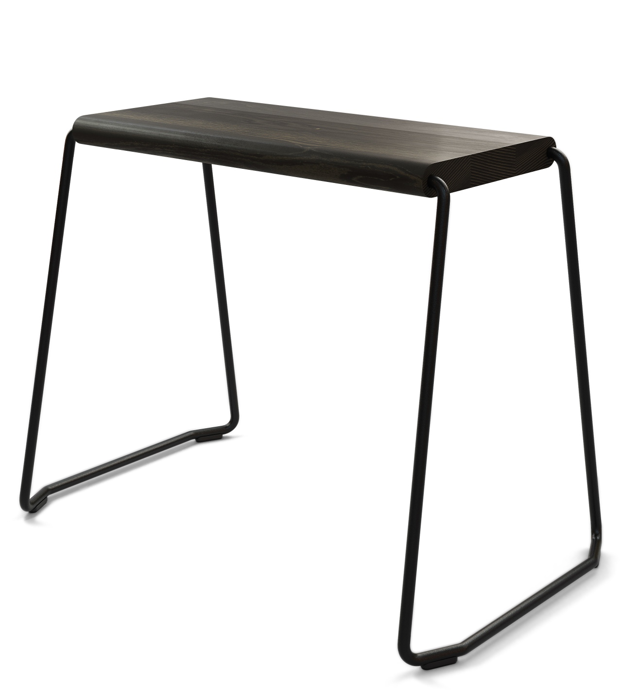 D:003 Beistellhocker Kohleschwarz von Fuchs & Habicht: Moderner Hocker mit dunkler Holzplatte und schwarzem Metallgestell.