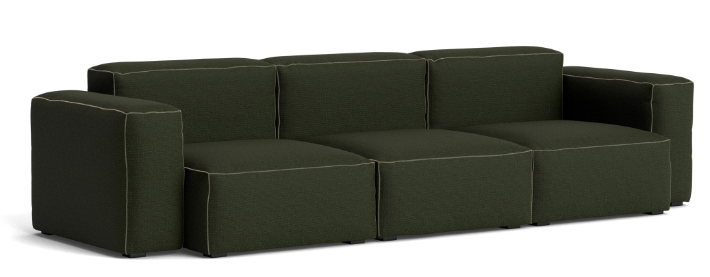 Mags Soft Sofa 3-Sitzer in Dunkelgrün mit beiger Naht, modernes Wohnzimmer Sofa.