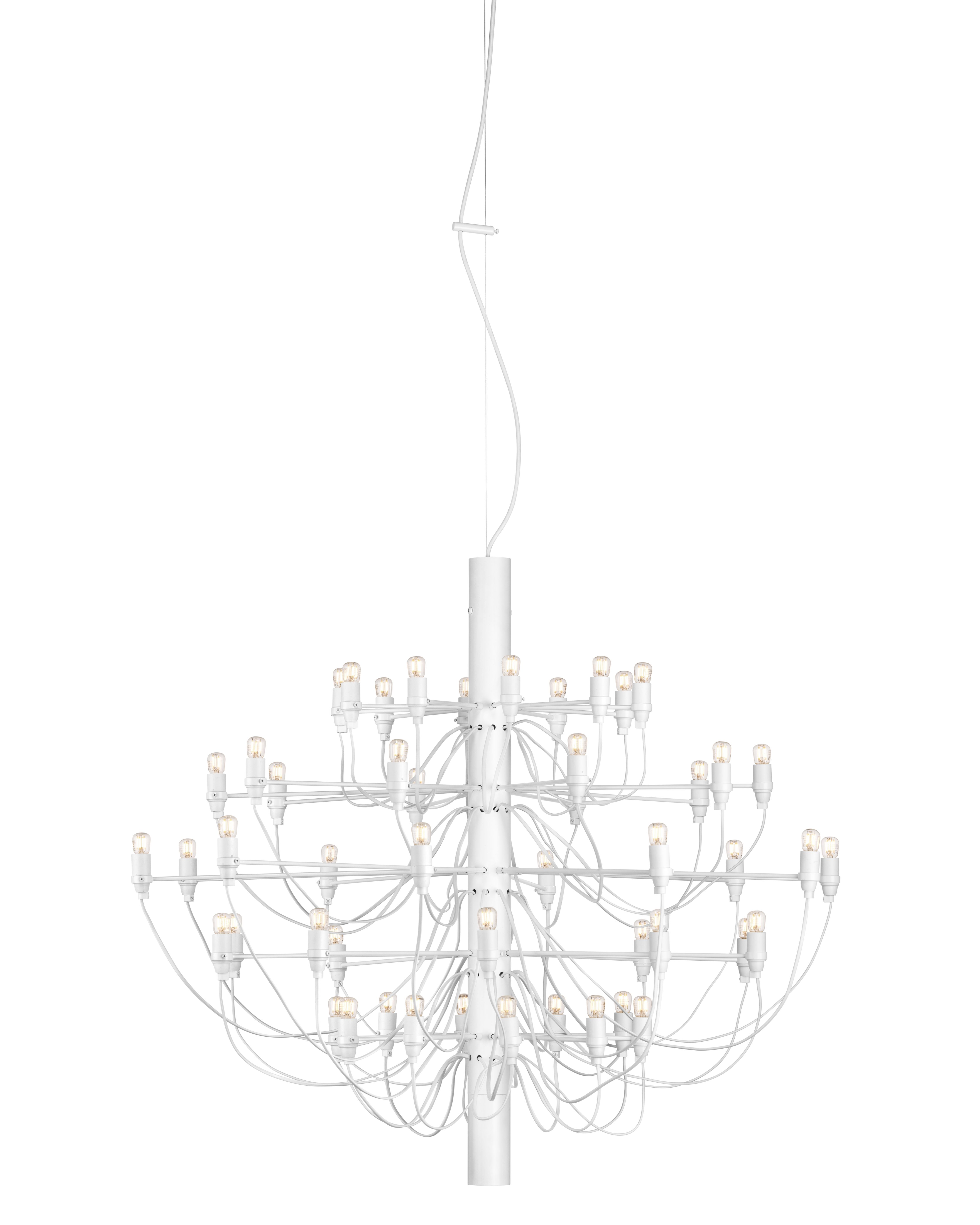 2097/50 Kronleuchter Weiß mit klaren Glühbirnen Flos Weißer Flos 2097 Kronleuchter mit klaren Glühbirnen, moderne Deckenleuchte für stilvolle Innenräume.