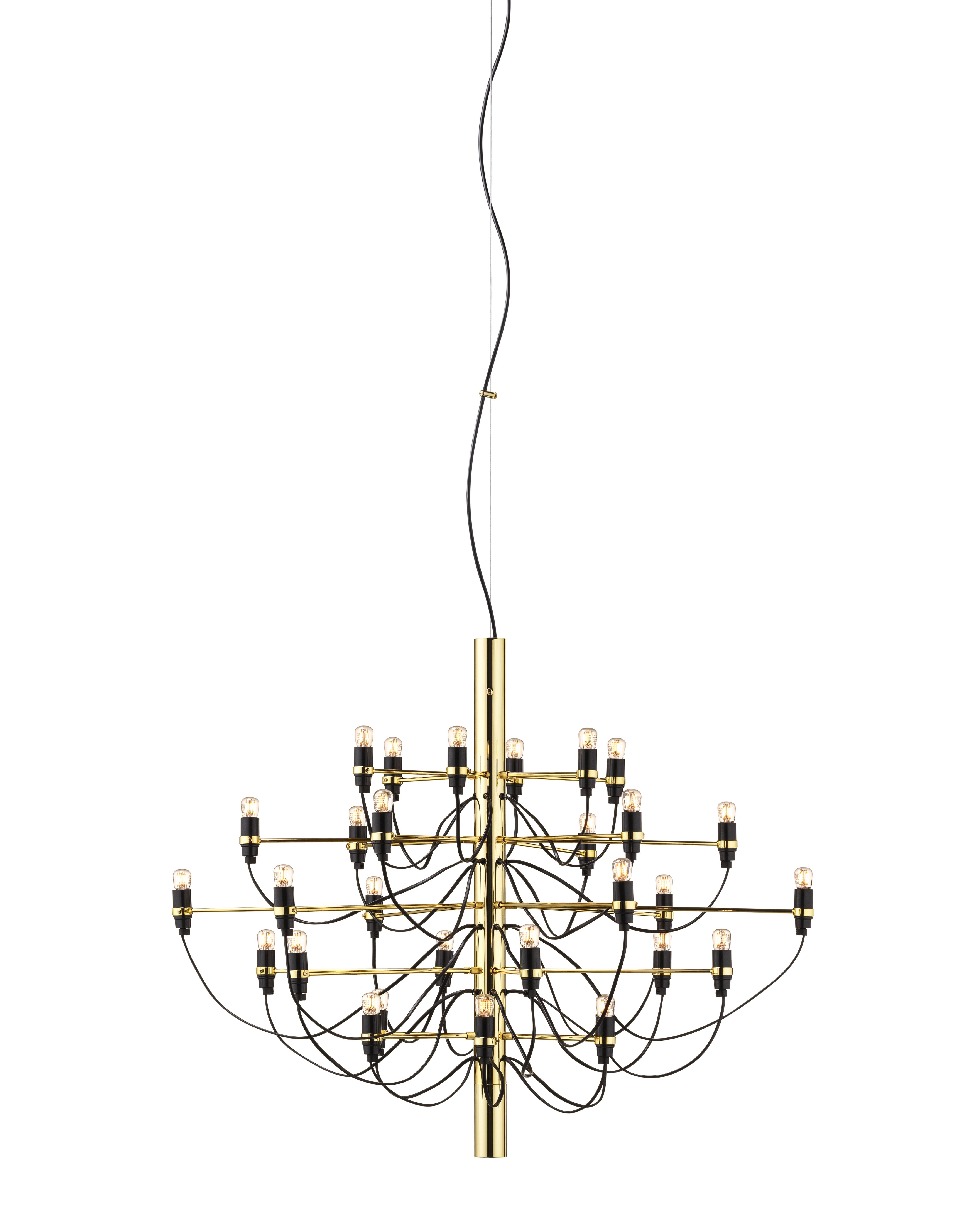 Flos 2097/30 LED Kronleuchter in Messing mit klaren Glühbirnen, modernes Design für Wohnräume.