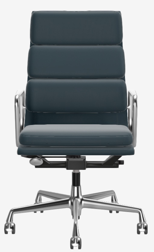 Soft Pad Chair EA219 / EA 219 Sessel VERCHROMT / LEDER PREMIUM MIT KONTRASTNAHT RAUCHBLAU Vitra EINZELSTÜCK