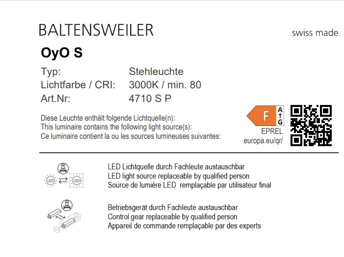 OyO S Stehleuchte  Schwarz 3000 K Baltensweiler