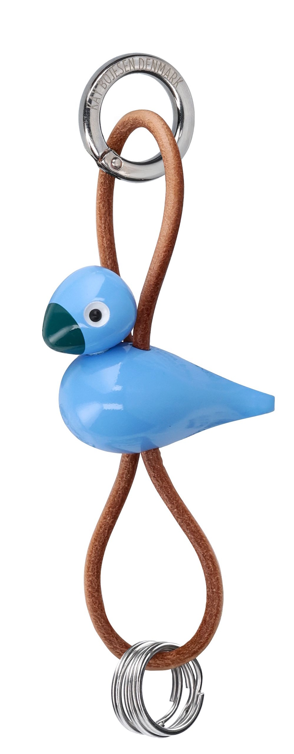 Vogel Blau Schlüsselanhänger silberfarbenes Metall mit Naturleder Kay Bojesen