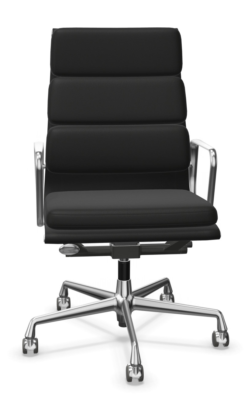 Soft Pad Chair EA219 / EA 219 HOHER RÜCKEN , DREHBAR, LEDER PREMIUM F NERO MIT KONTRASTNAHT, GESTELL VERCHROMT Vitra EINZELSTÜCK 