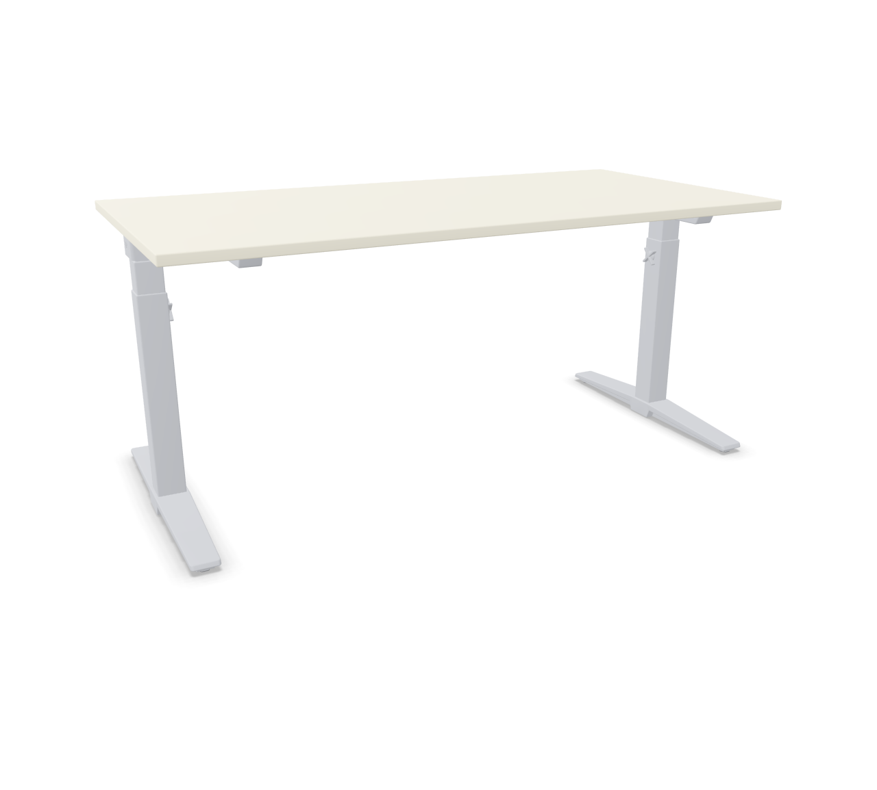 Talo.S Konferenztisch von König+Neurath mit höhenverstellbarem, weißen Tischgestell und rechteckiger Tischplatte.