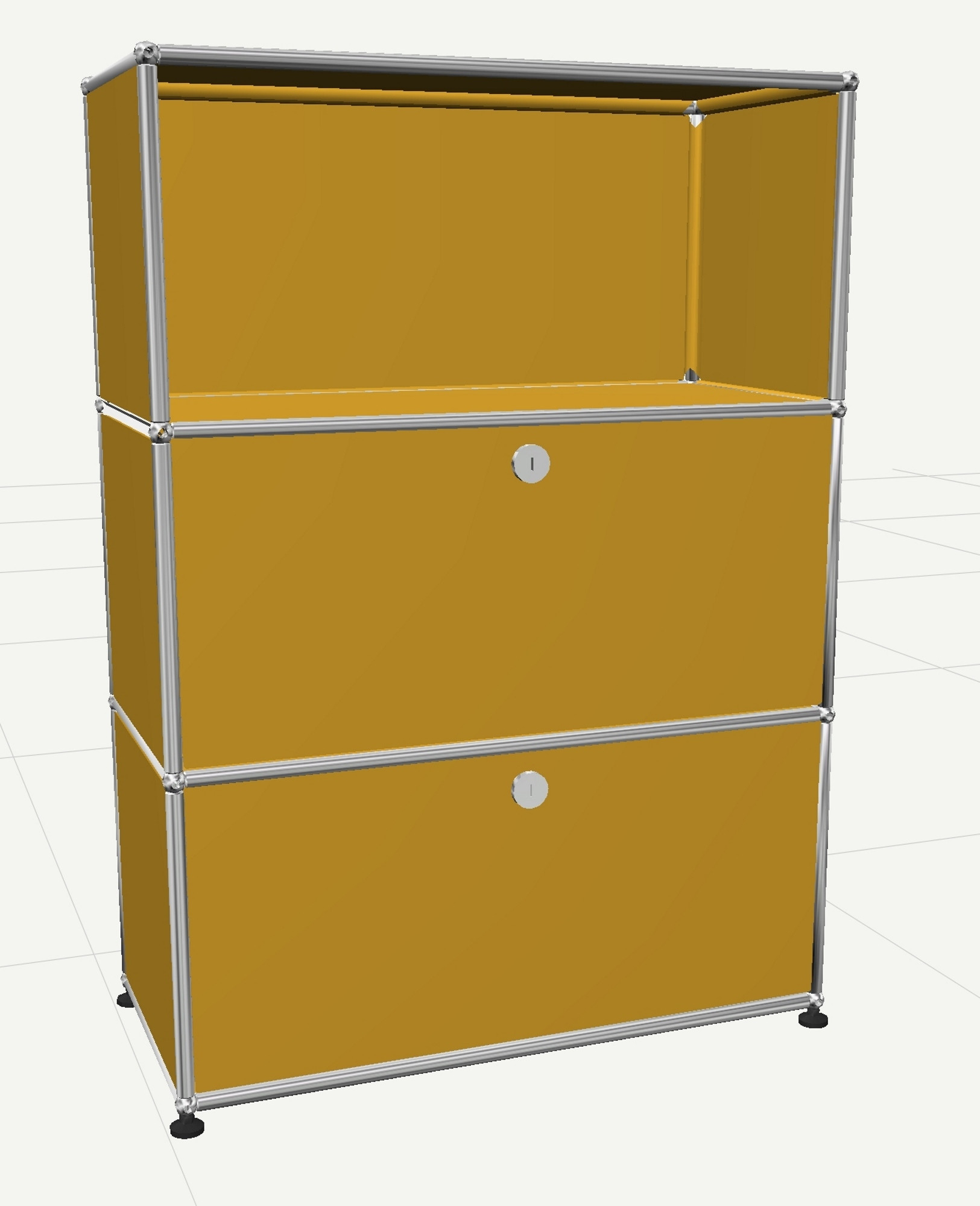 USM Haller Highboard mit 2 Klappen und 1 Fach offen-goldgelb