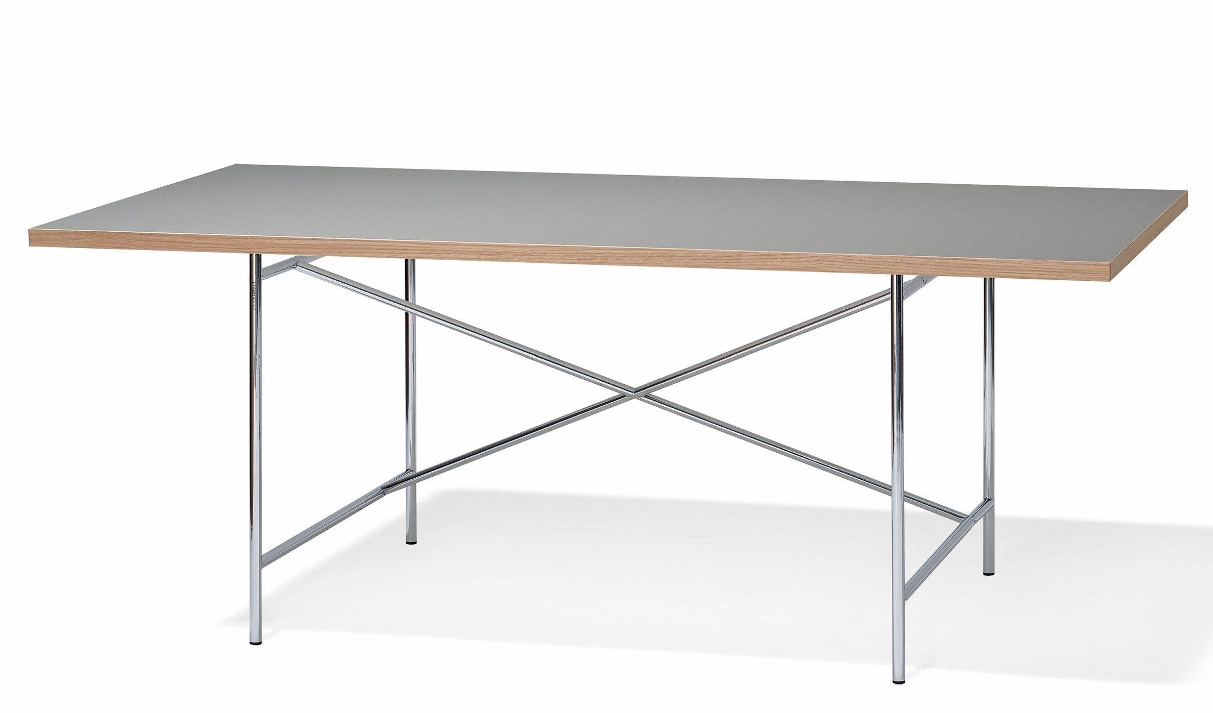 Eiermann Tisch mit Linoleum Tischplatte in Asche und verchromtem Gestell, 160x90 cm.