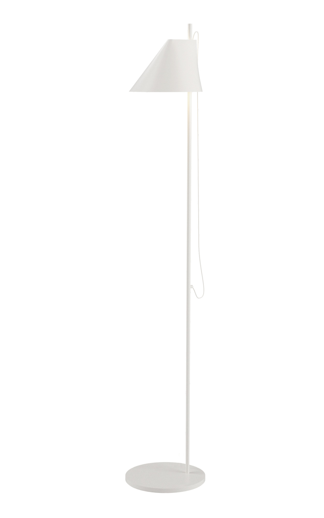 Weiße Yuh LED Stehleuchte von Louis Poulsen: Moderne Stehlampe mit verstellbarem Schirm für Wohnzimmer und Büro.
