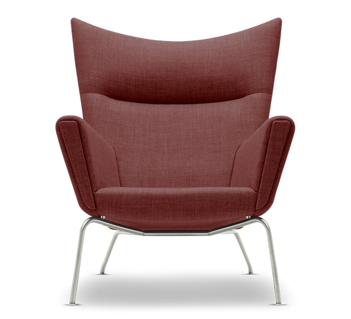CH445 Wing Chair Sessel von Carl Hansen & Søn in rotem Stoffbezug und Stahlgestell.