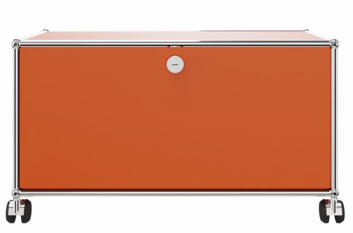 USM Haller TV-Möbel in Reinorange: Moderner Hi-Fi-Schrank mit Rollen und minimalistischem Design für Wohnzimmer.