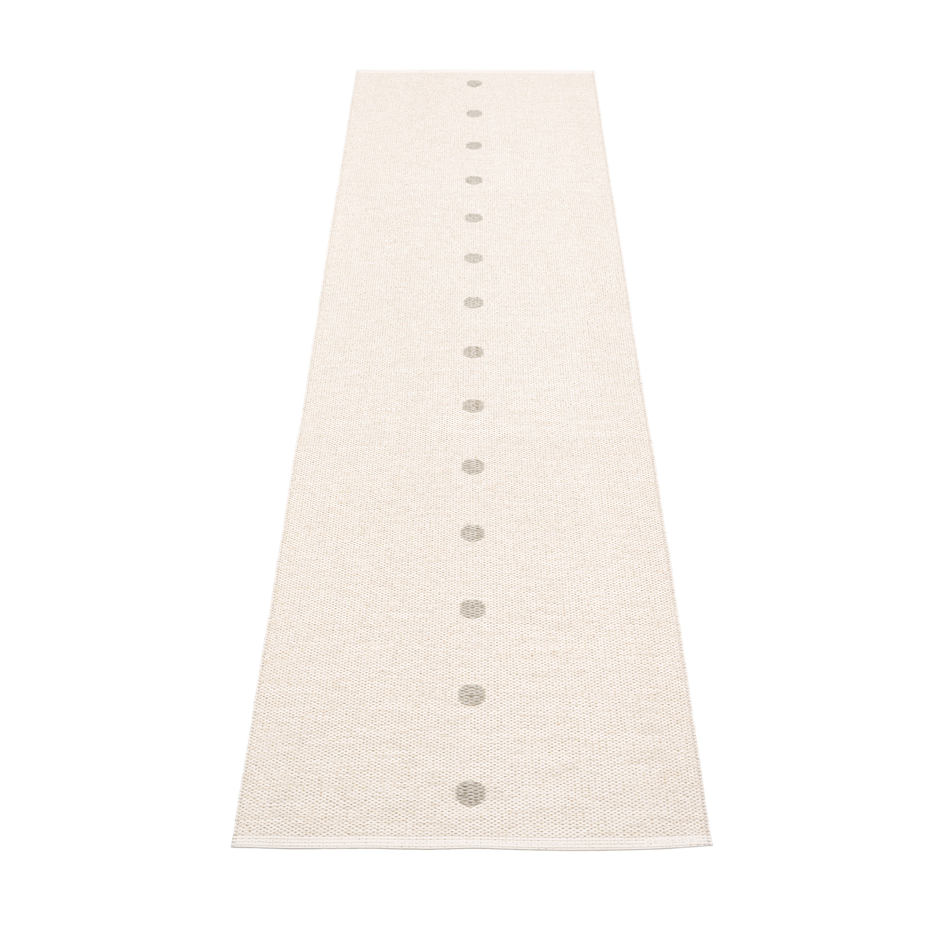 Peg Kunststoffteppich 70x280 cm Pappelina Leinen Beiger Kunststoffteppich von Pappelina, Modell Peg, mit grauen Punkten, Größe 70x280 cm.