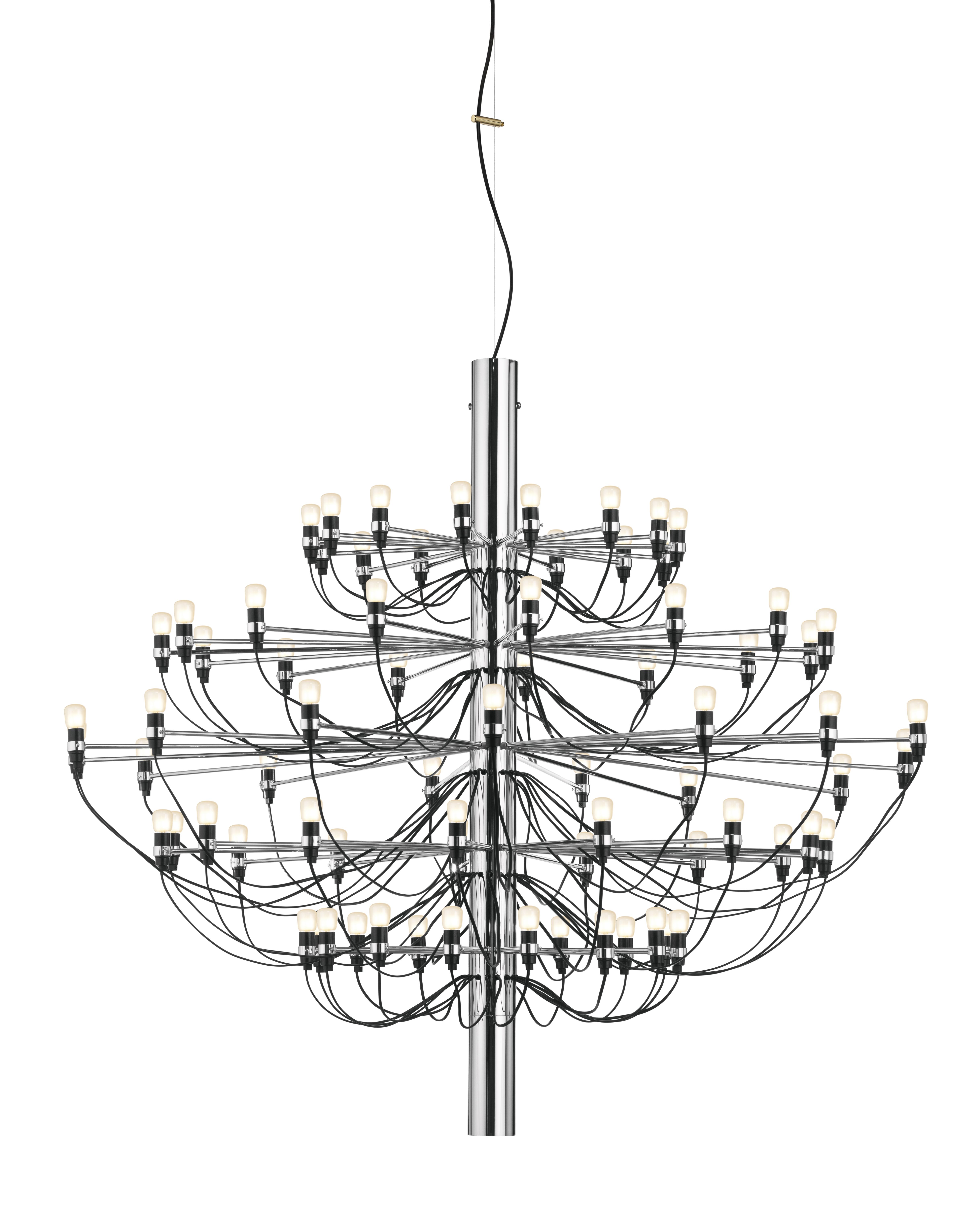 Flos 2097 Kronleuchter in Chrom mit vielen mattierten Glühbirnen, modernes Design.