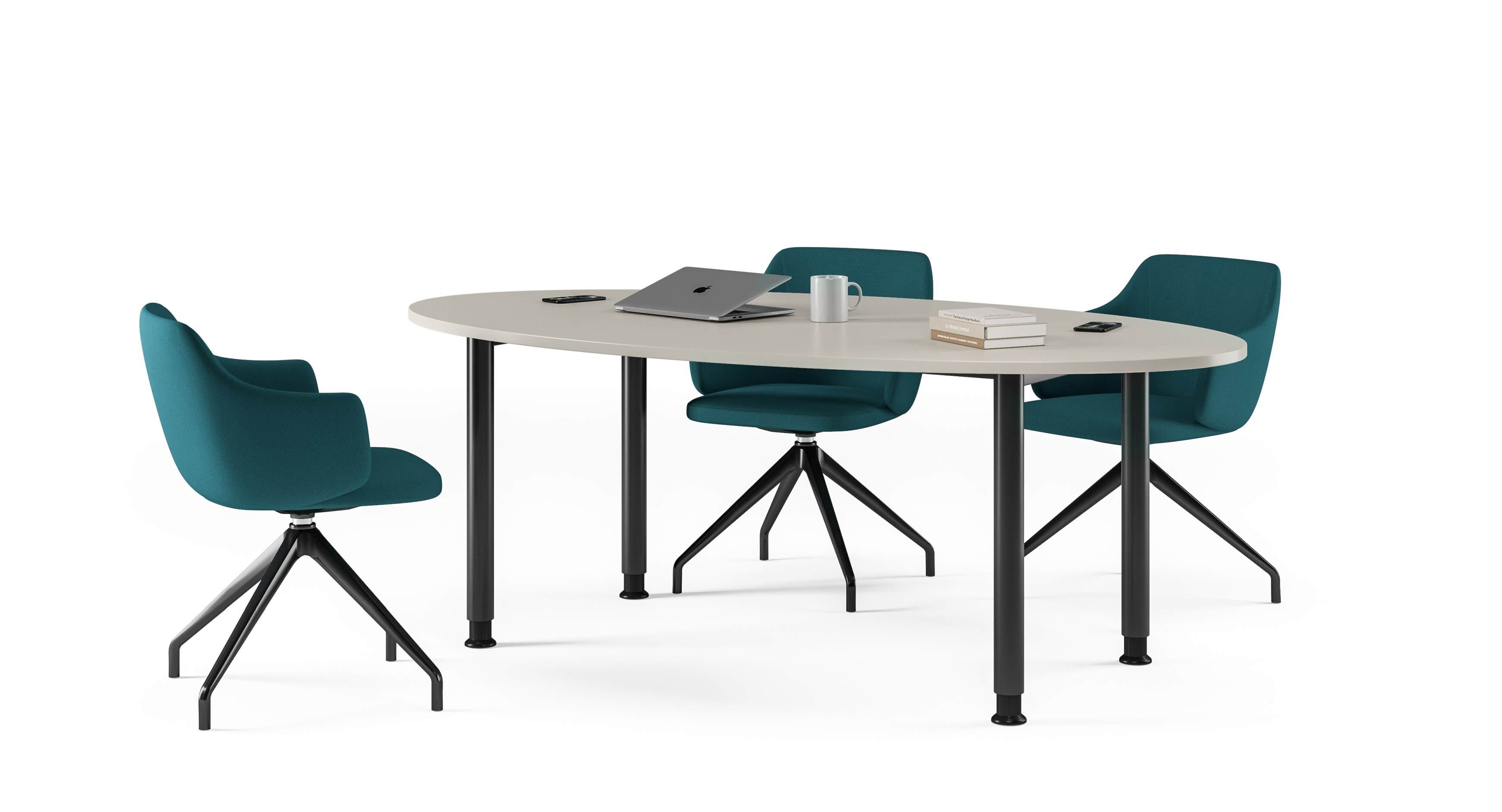 Triest Assmann Stühle mit Pyramiden Sockel und ovalem Tisch für Besprechungen im Büro.
