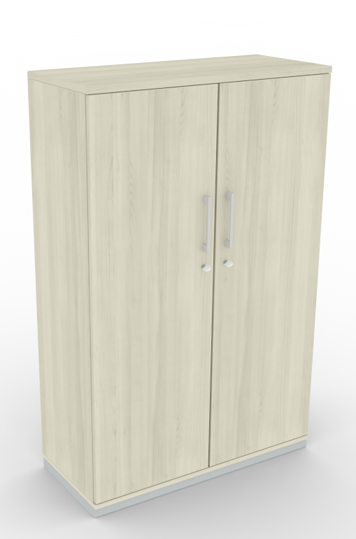 Prisma Garderobenschrank von Palmberg mit zwei Türen und silbernen Griffen in Holzoptik.