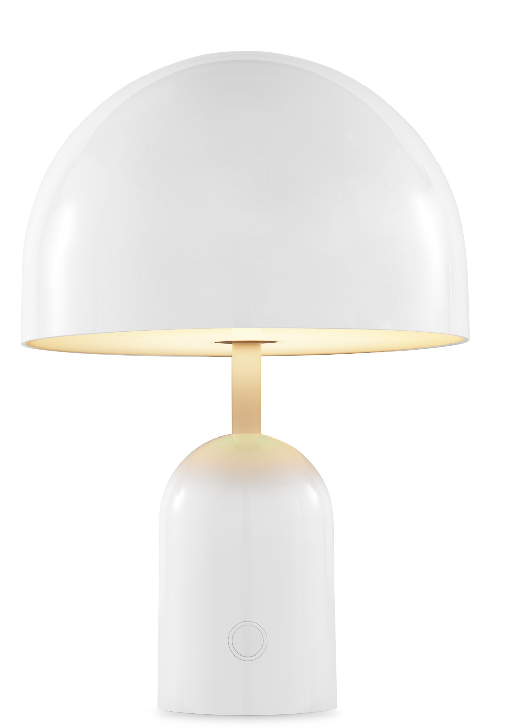 Weiße Tom Dixon Bell Akkuleuchte, tragbare LED Tischlampe für stimmungsvolle Beleuchtung.