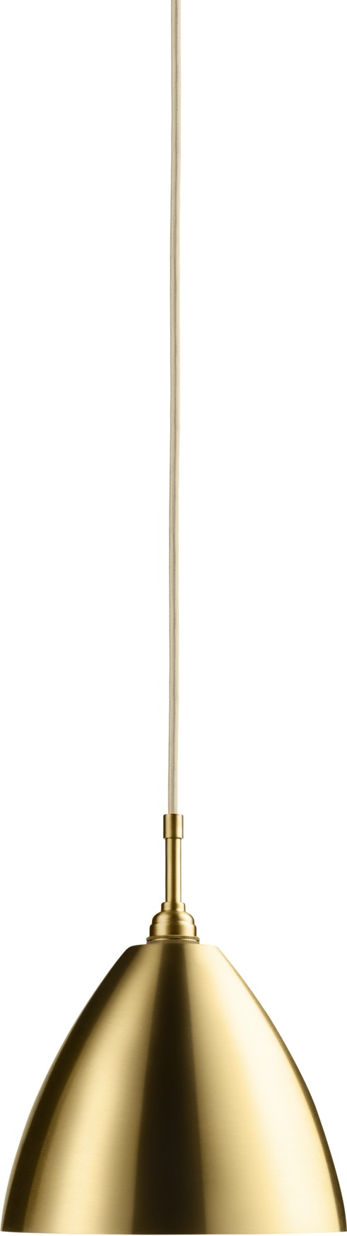 Nahaufnahme der Bestlite BL9 Pendelleuchte von Gubi in glänzendem Messing.