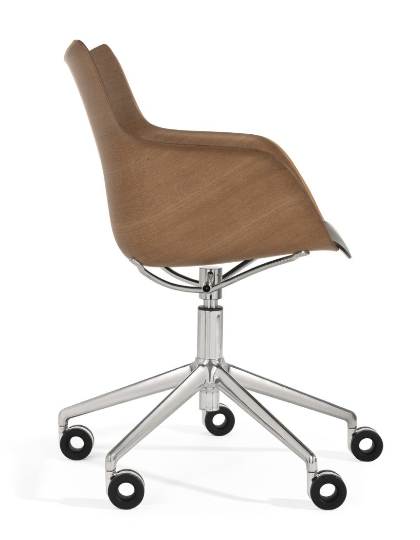 Q/Wood Drehstuhl SC Dunkles Holz / Verchromter Rahmen Kartell