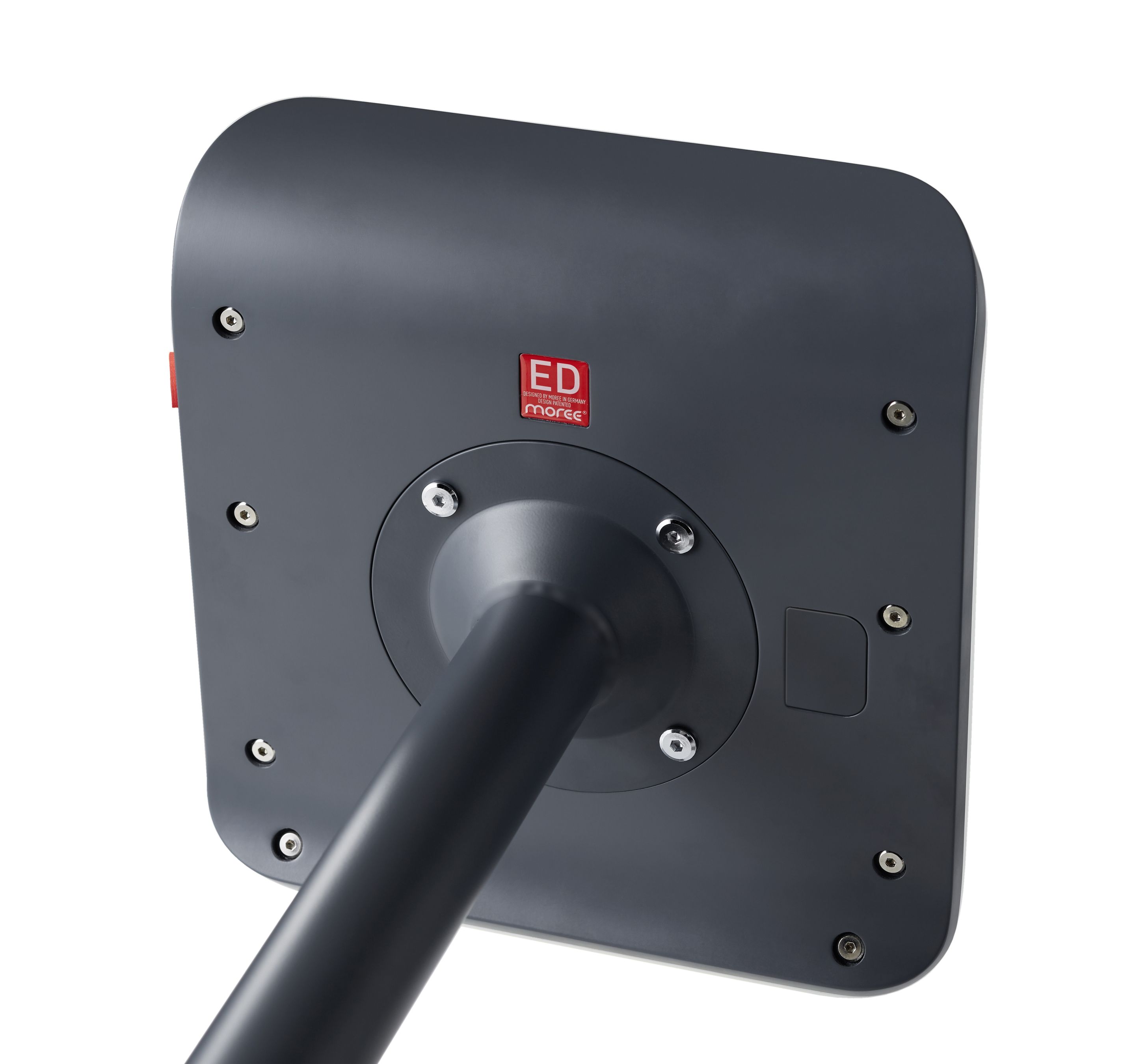 Detailaufnahme der Unterseite des Moree ED Barhockers in Anthrazit mit Walnuss-Elementen.