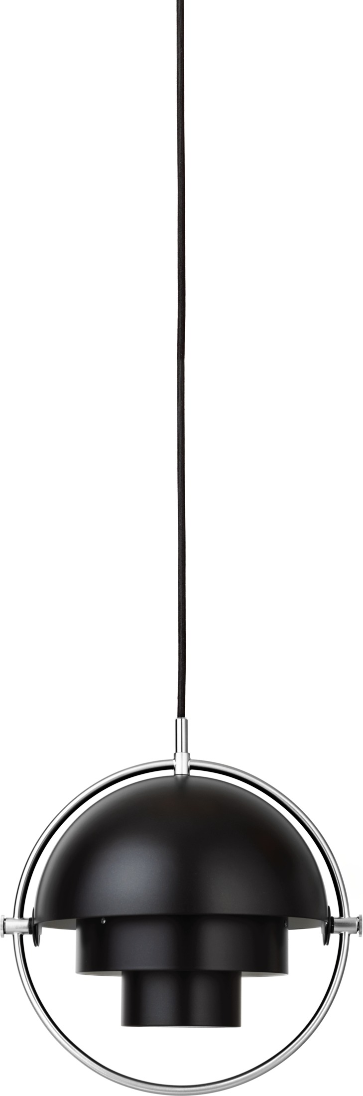 Gubi Multi-Lite Pendelleuchte S in Schwarz und Chrom, moderne Hängelampe für Wohnraum.