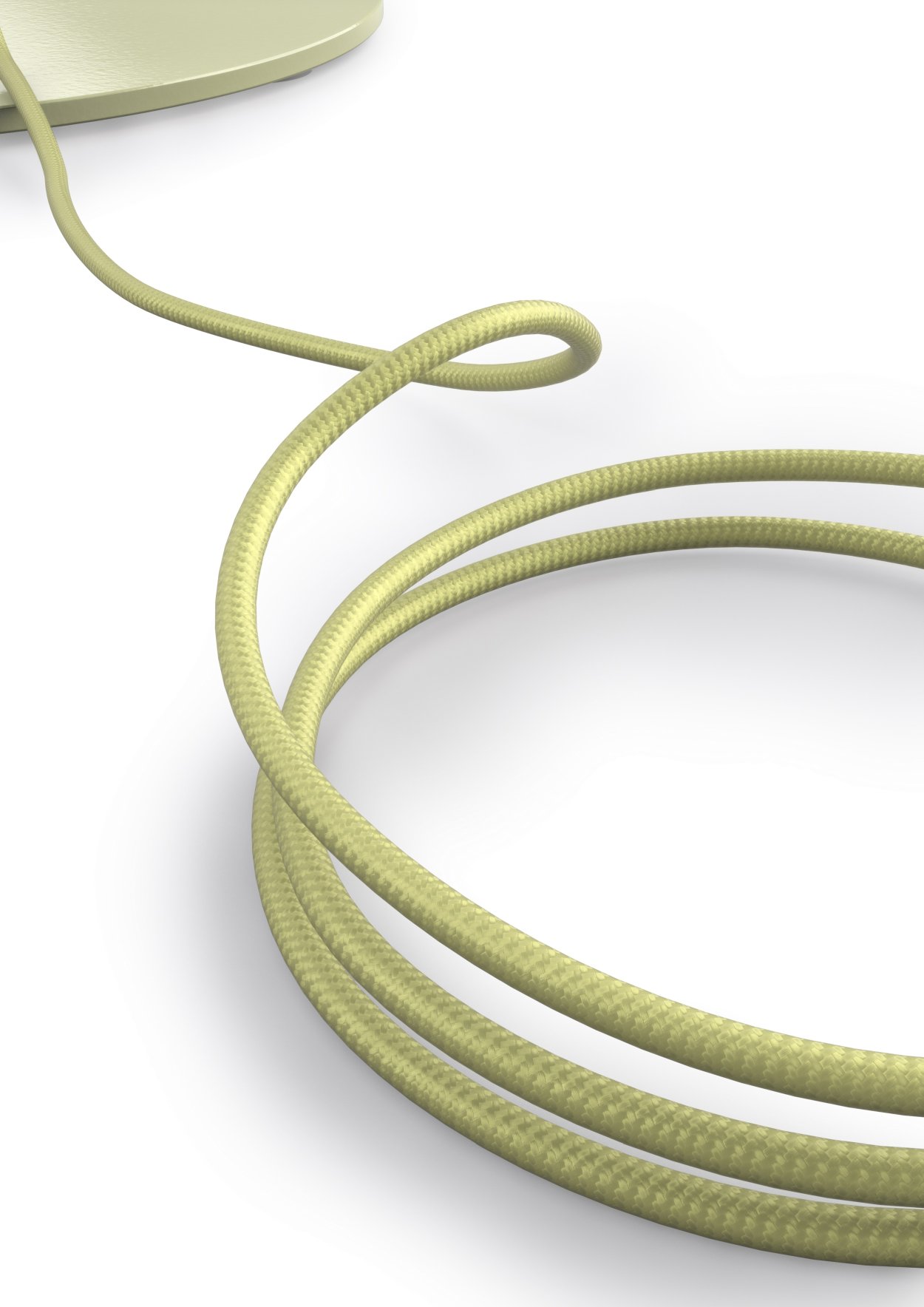 Detailaufnahme des sandbeigen Textilkabels der Oto Stehleuchte von Belux. Dekorative Beleuchtung.