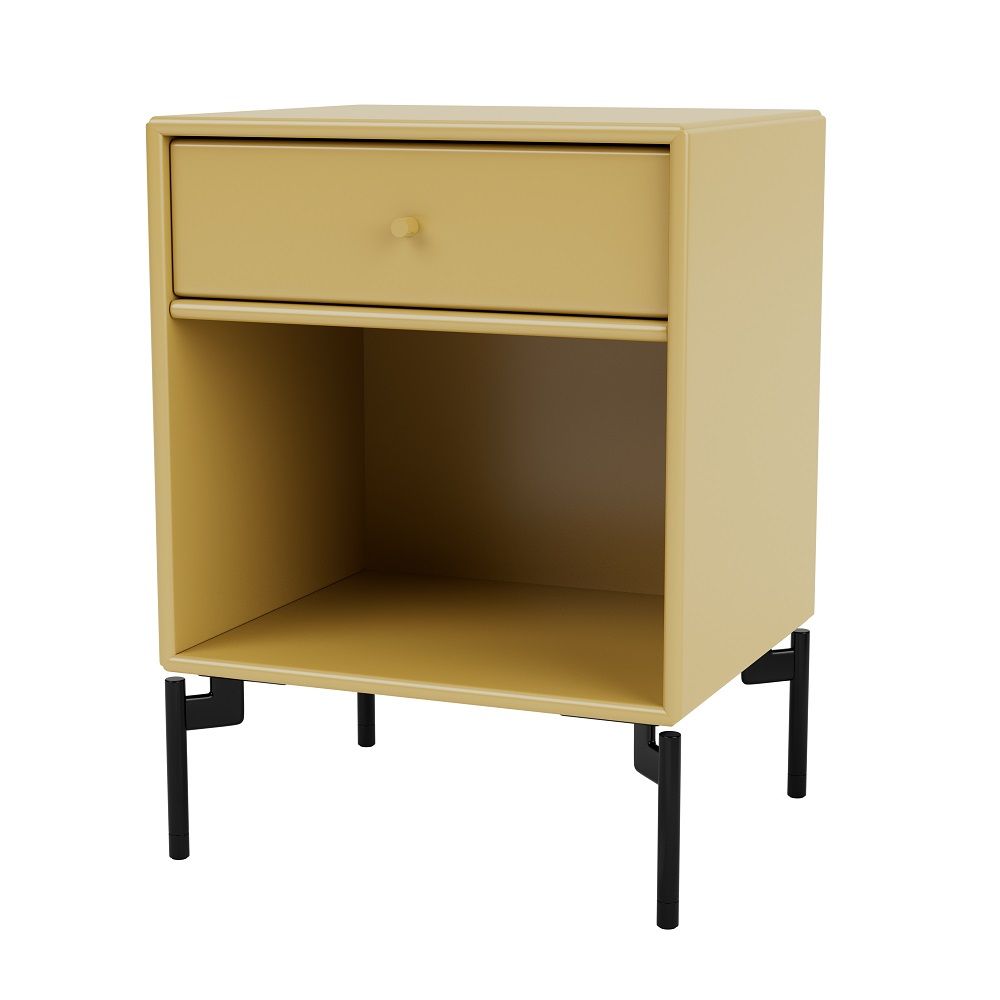 Gelber Nachttisch mit Schublade und schwarzem Gestell, DREAM Nachttisch für Schlafzimmer.