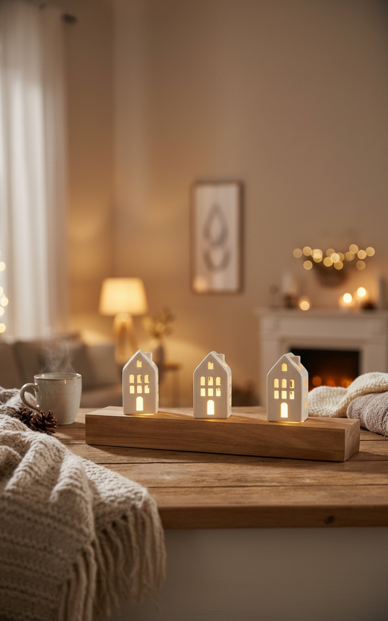 LED-Lichtleiste / Holzleiste 3er für Poesielicht Lichthäuser und Lichttüten Räder