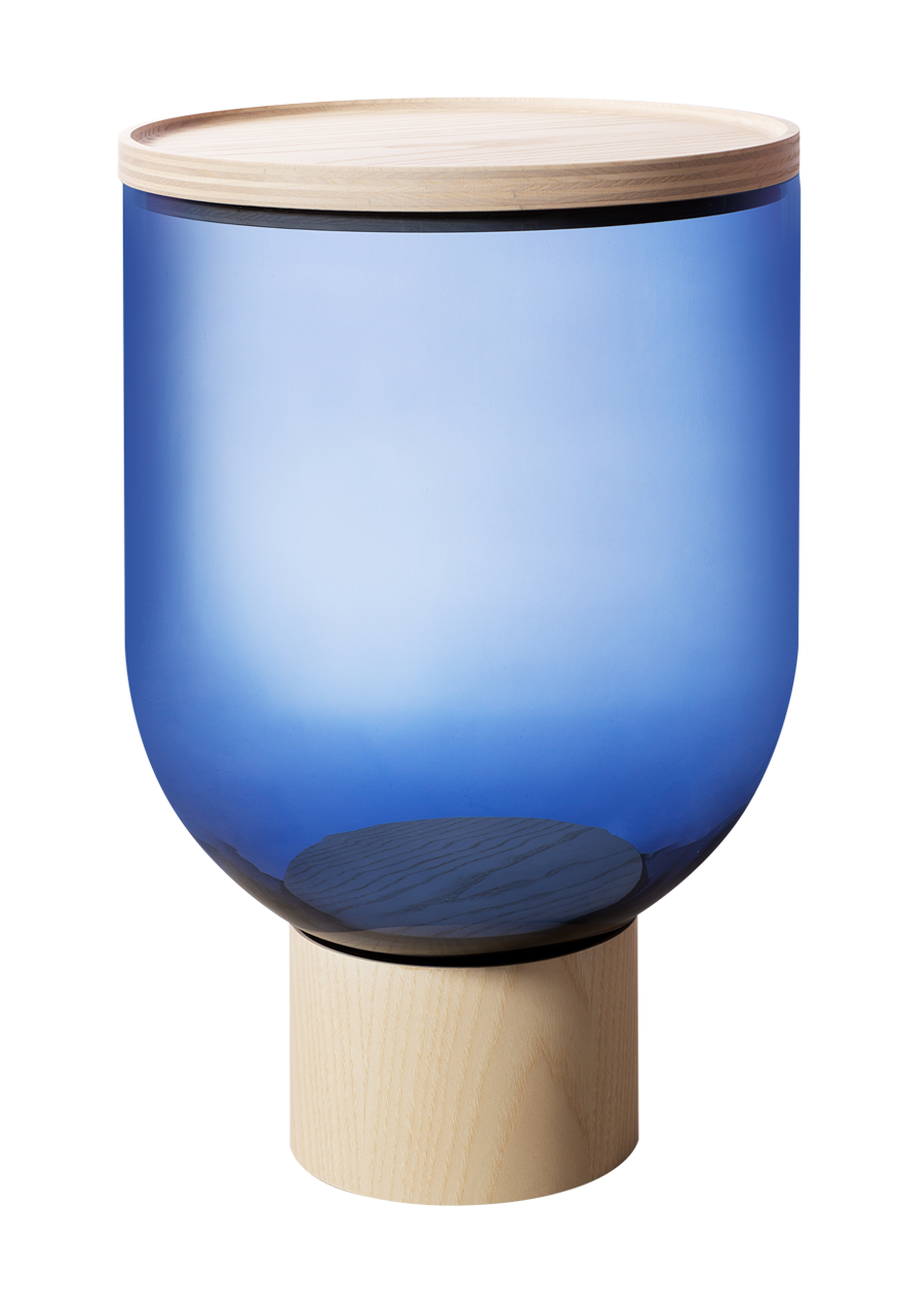 Mastea TS 140 Beistelltisch Esche natur / Rauchblau Miniforms Mastea Beistelltisch: Rauchblaues Glas mit Esche-Holzplatte und -fuß, moderner Akzenttisch für Wohnzimmer.